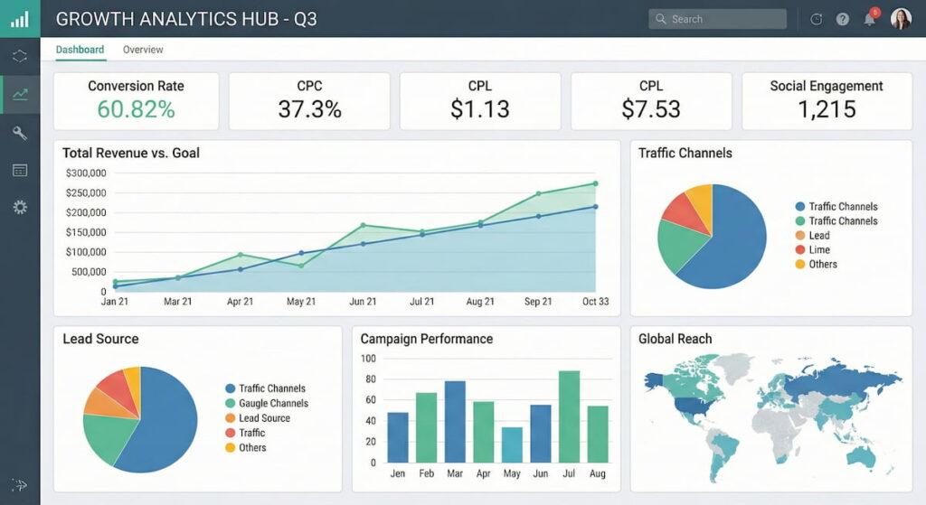 Exemplo de dashboard de marketing digital.